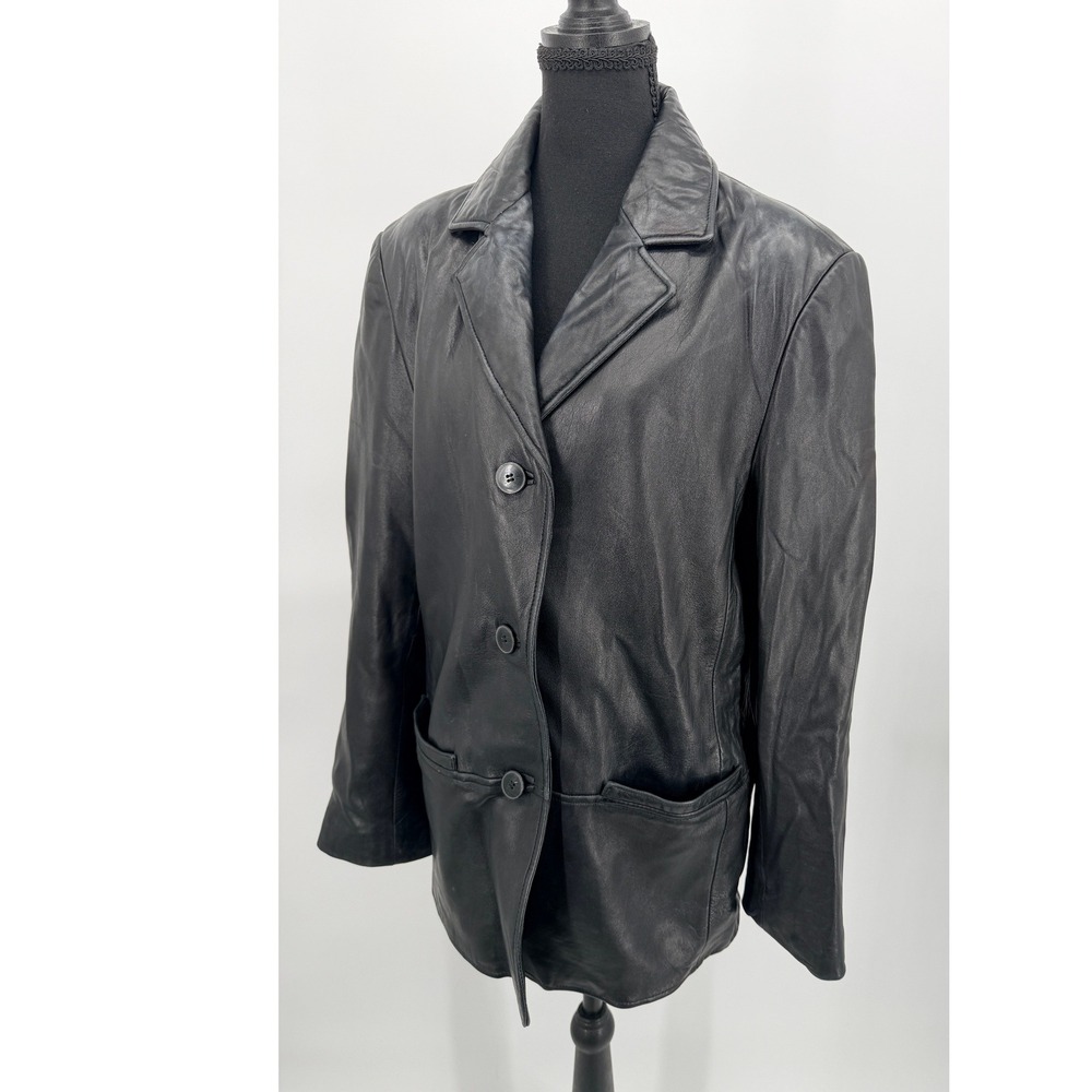 Sonoma Leather Blazer Jacket Womens Large Black Good Lambskin 3-Button Coat